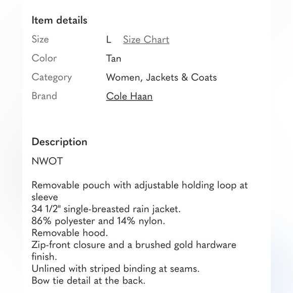 Cole Haan Tan Jacket with Gold Accents - Picture 3 of 5